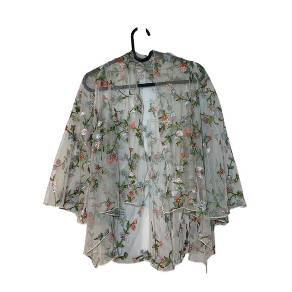 Chenault Womens Sheer Mesh Floral Embroidered Boho Fairy Cardigan S Vacation - Picture 1 of 8